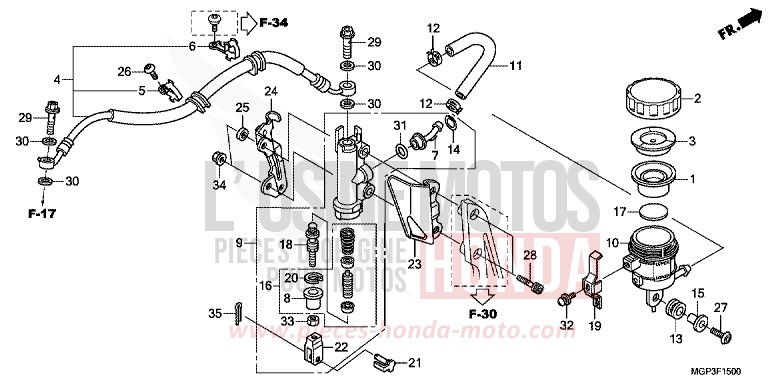REAR BRAKE MASTER CYLINDER (CBR1000RR/S) von CBR1000RR "Fireblade" PEARL GLARE WHITE (NHB53) von 2014